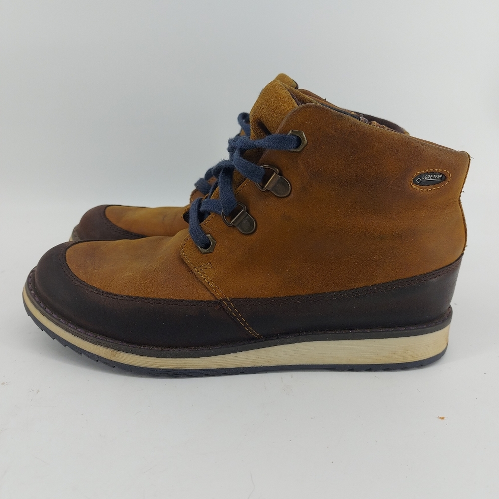 Clarks Boys Fleet Up Gore-Tex GTX Kids Cognac Leather Ankle Boots Size 3 Wide